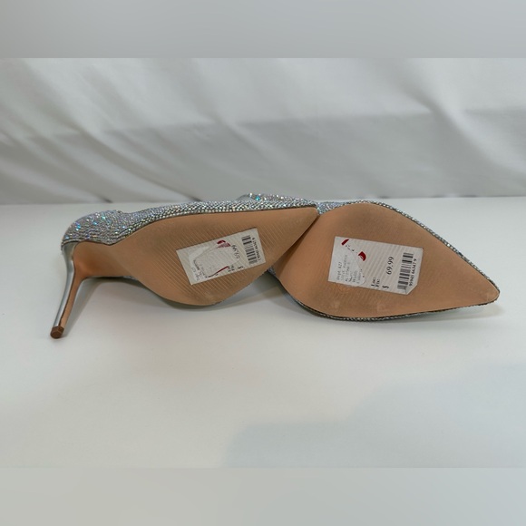 Steve Madden “Altisha” Nude Crystal Pointed-Toe Pumps w Silver Heels Sz 8.5 - Picture 5 of 10
